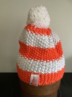 Strickmütze mit Bommel orange weiss gefüttert neuwertig