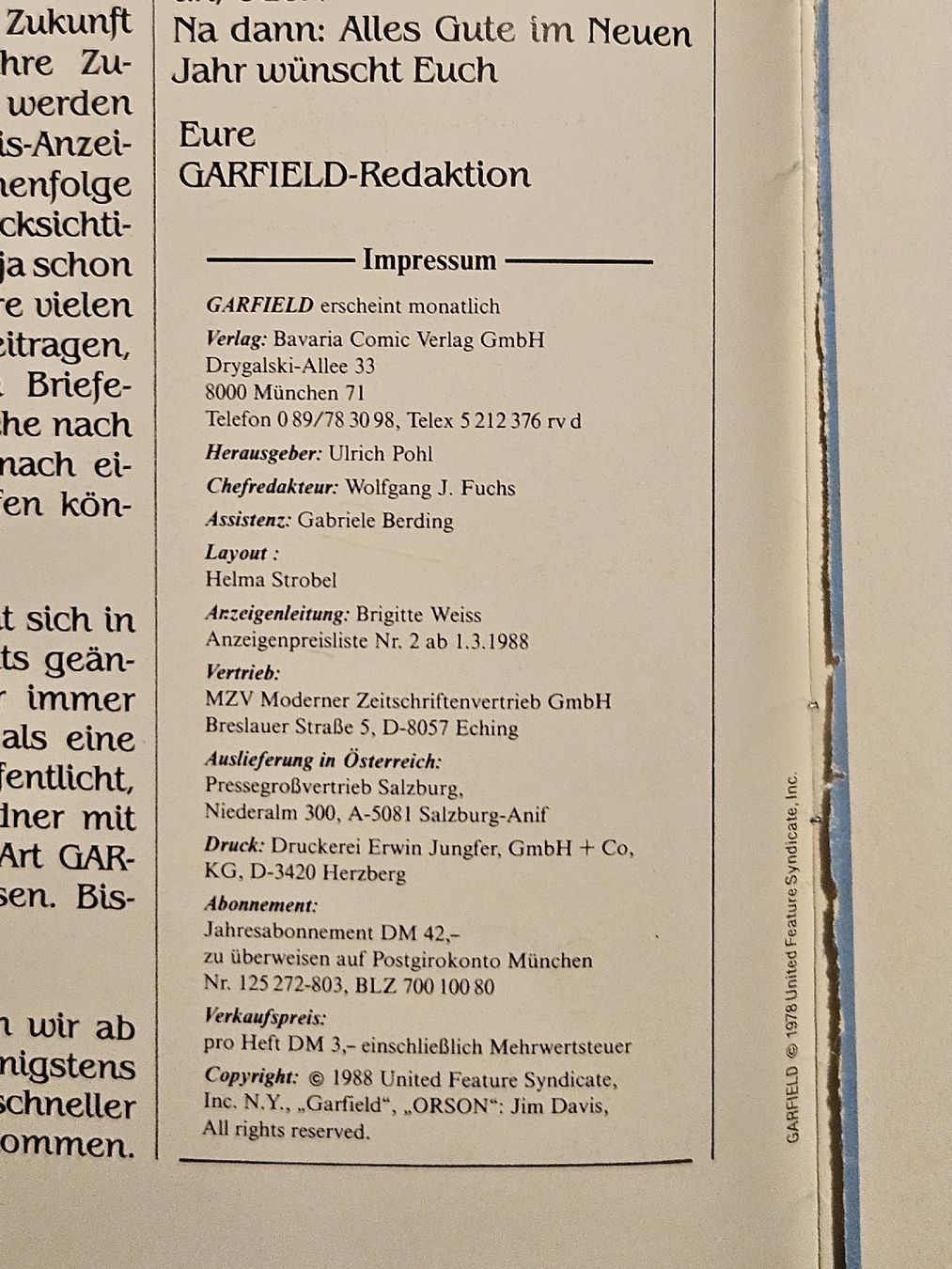 Fumetti: Garfield Comic-Hefte, Nr. 1 & 2, 1988, #WT18 – Usato da Oberdorf BL venduto da BaldenEagle 1