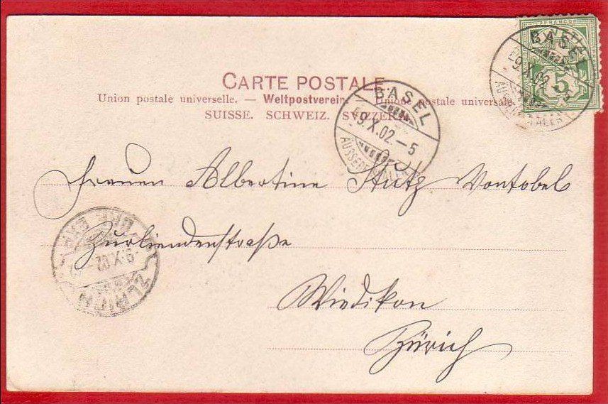 Ansichtskarten: RIEHEN 1902 – Gebraucht aus Grüningen von Kartensammler 1
