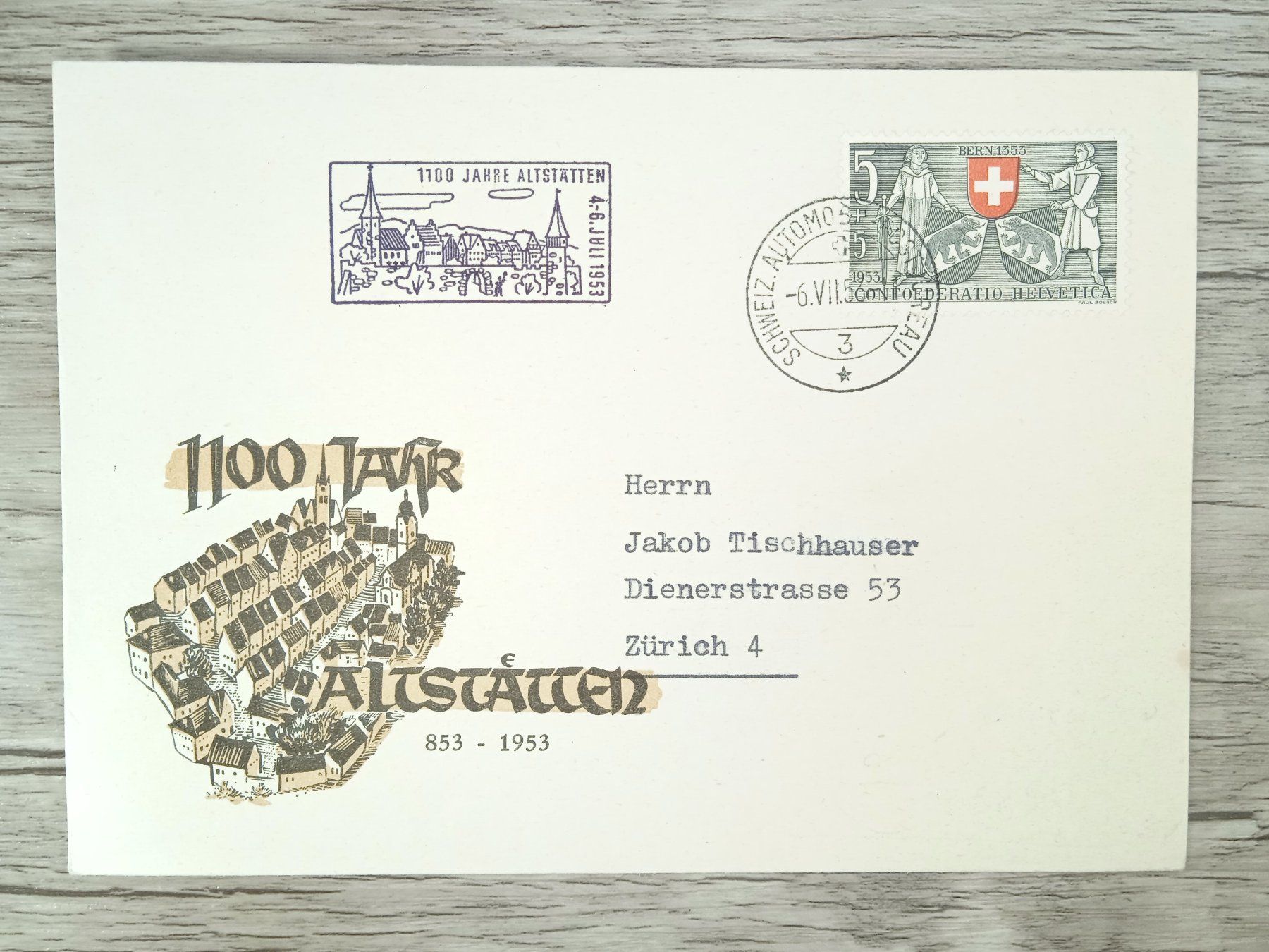 Alle Briefmarken: TR72 Enveloppe + Timbre Suisse 1953 – Gebraucht aus Cousset von Patrick_Collections