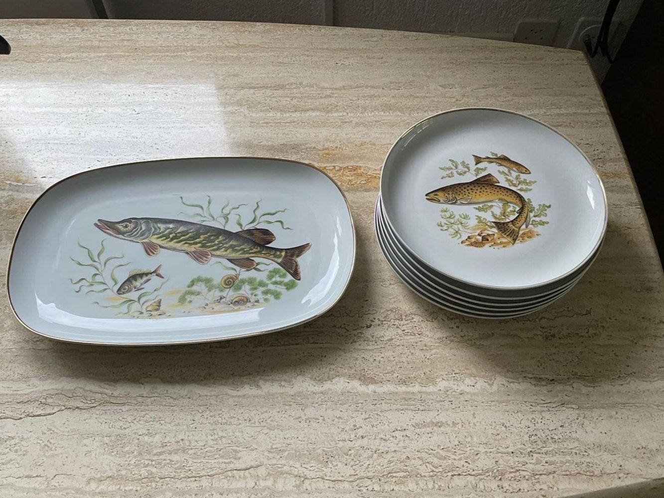 Set di piatti: Fischteller Set, Vintage, 7-teilig (6 Teller) – Usato da Wilen b. Wollerau venduto da Mancunia