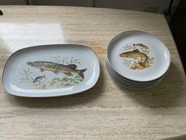 Fischteller Set, Vintage, 7-teilig (6 Teller)