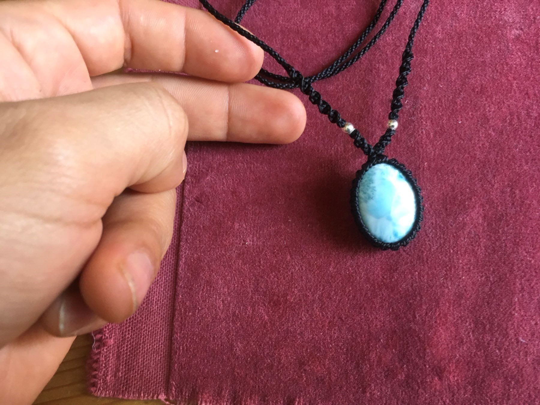 Catenine: Kette aus Makramee und Larimar / Sale – Nuovo e nell'imballaggio originale da Zürich venduto da MEVAS-Schmuck 3