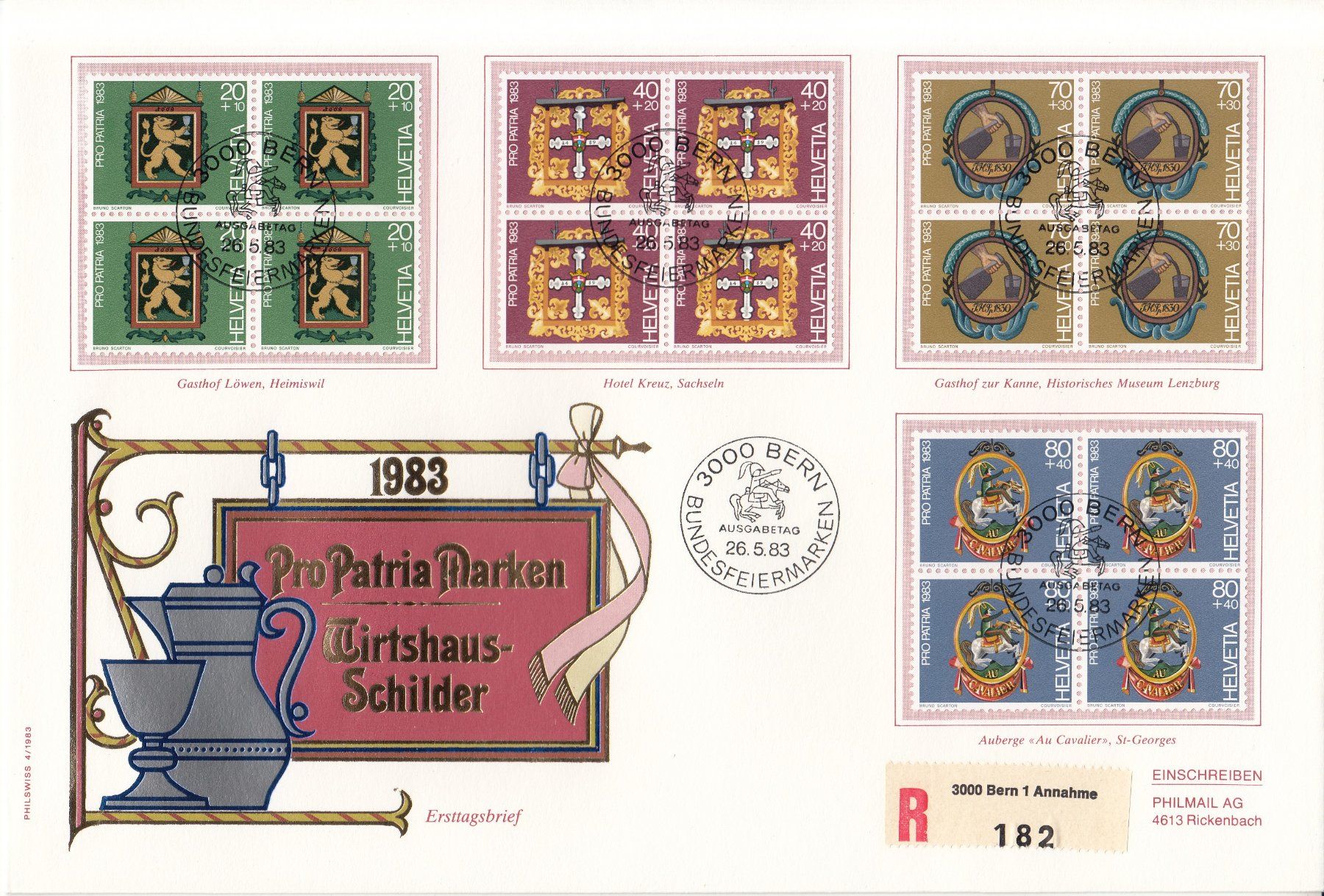 Alle Briefmarken: Grossbrief FDC SBK B198 - B201 im 4er-Block – Gebraucht aus Bürglen TG von StampGraf