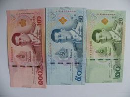 Thailandische Baht Banknoten, 20, 50 und 100 Baht, Unc