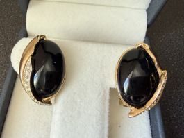✨ Vintage Ohrringe, Goldfarbe und Schwarz, mit Strass, Clips