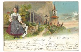Appenzellerin beim Wildkirchli (AI) Alpstein - Litho - 1899