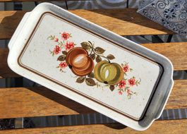 Plateau rectangulaire vintage décor fruits fleurs 