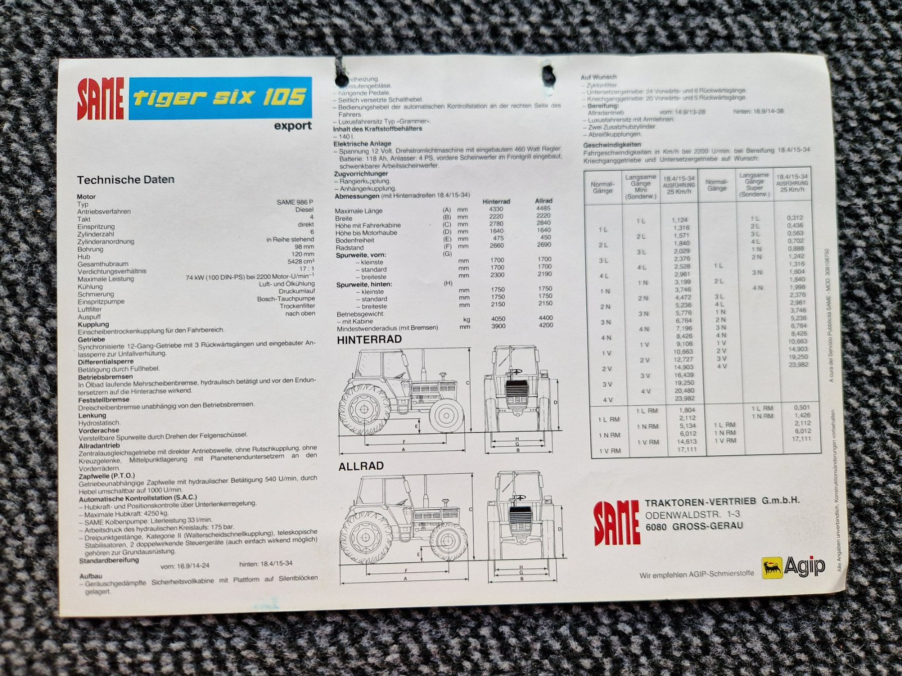 Same Tracteurs: Original Prospekt SAME Traktor Tiger Six 105 – D'occasion à Dürnten par Bachtel84 1