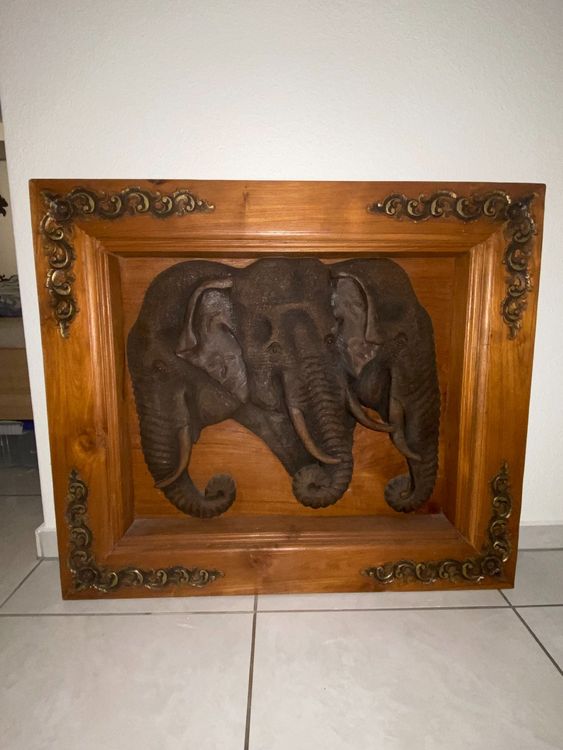 Holzschnitte: Elephant Holzrelief Schnitzerei Top Bild! – Gebraucht aus Buochs von 49er 7