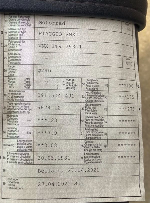 Piaggio Altro: Vespa VNX1 125ccm3 – Usato da Steinhof SO venduto da tweetyno 5
