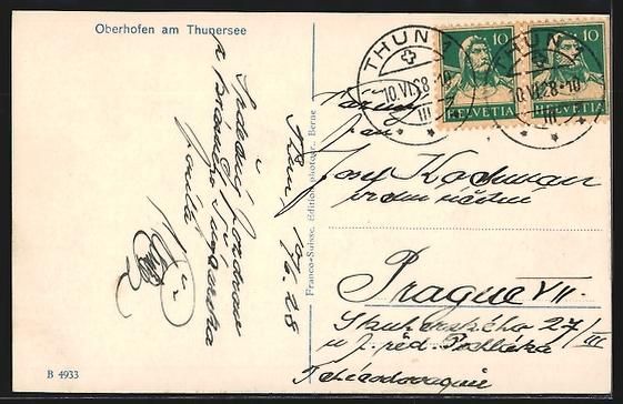 Cartoline postali: Oberhofen am Thunersee, Ortsansicht aus  – Usato da Berlin venduto da bartko-reher 1