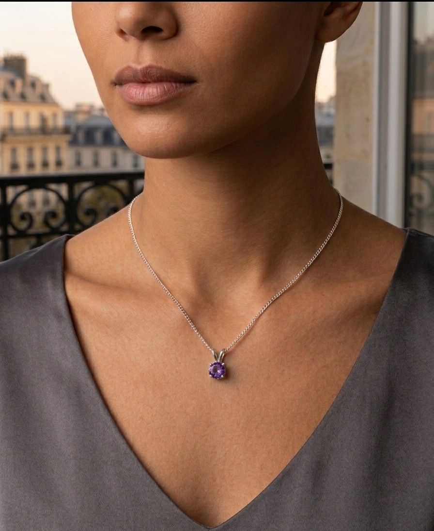 Catenine: Collier Argent Améthyste Pendentif Rond – Nuovo e nell'imballaggio originale da St-Maurice venduto da Sandrinette123 1