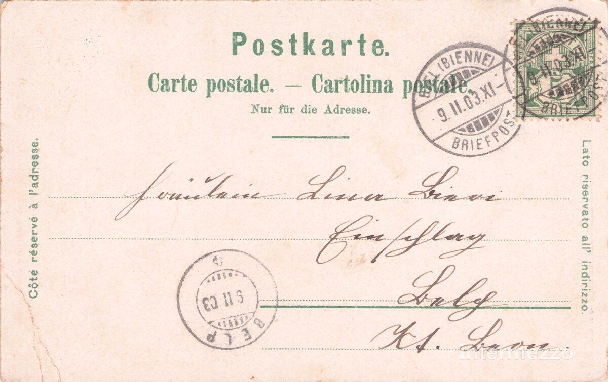 Cartoline postali: Biel Bienne BE // 1903 Litho Place Centrale Ecole Téchnique – Usato da Basel venduto da intermezzo12 1