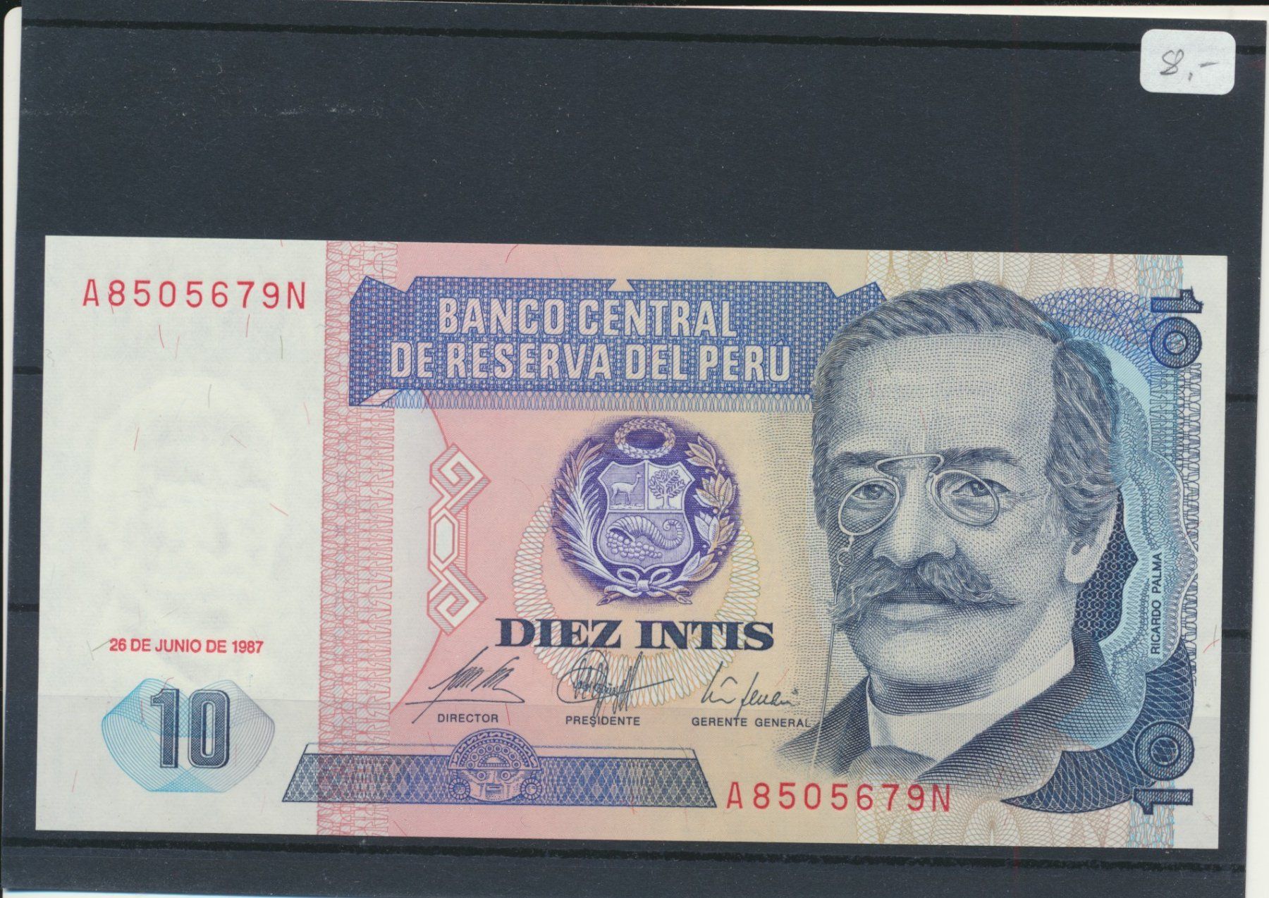 Banknoten: 1987 Peru, Banknote 10 Intis, ungebraucht – Neu (gemäss Beschreibung) aus Winterthur von Zupogeru