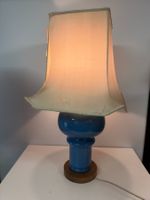 Grosse Vintage Tischlampe Blau Holz