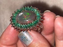 Semi-Black Opal, Emeralds and Songea Sapphires SS925 Ring