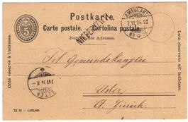 NIEDERUZWYL - guter Balkenstempel auf Ganzsachen-Postkarte