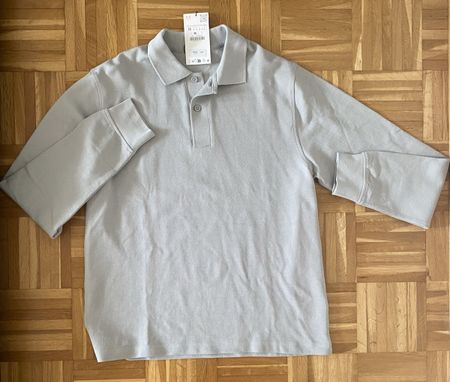 NEU Zara Herren Poloshirt Langarm Grau Grösse M