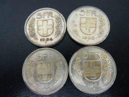 Münze 4x5 Franken Silbermünzen div. Jg.