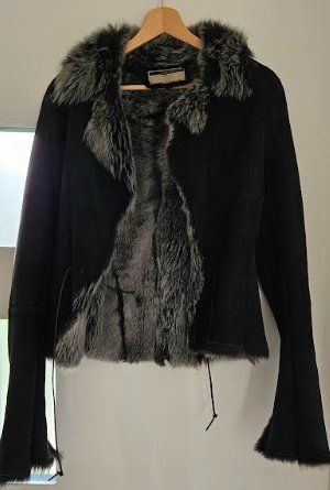 Veste d'hiver en daim noir et fourrure "VENT COUVERT" T.1