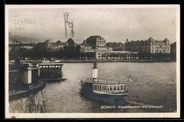AK Zürich, Stadttheater am Utoquai, Dampfer