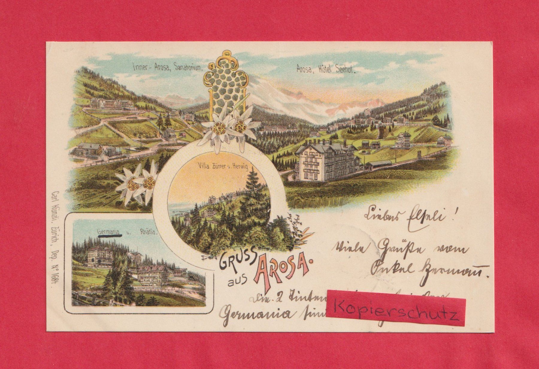 Ansichtskarten: Gruss aus Arosa (GR) Farb-Litho 4-Bild Alpental Schanfigg – Gebraucht aus Zürich von Gill46