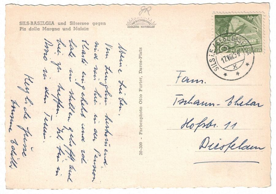Ansichtskarten: Sils-Baselgia, gelaufen 1956 – Gebraucht aus Frauenfeld von POML 1