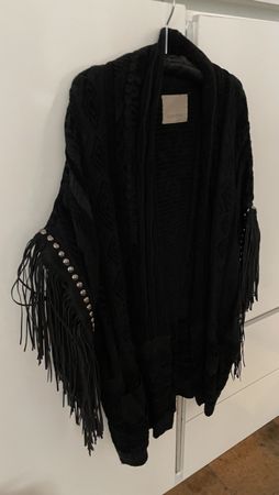 Poncho Laneus nero con frange taglia 40