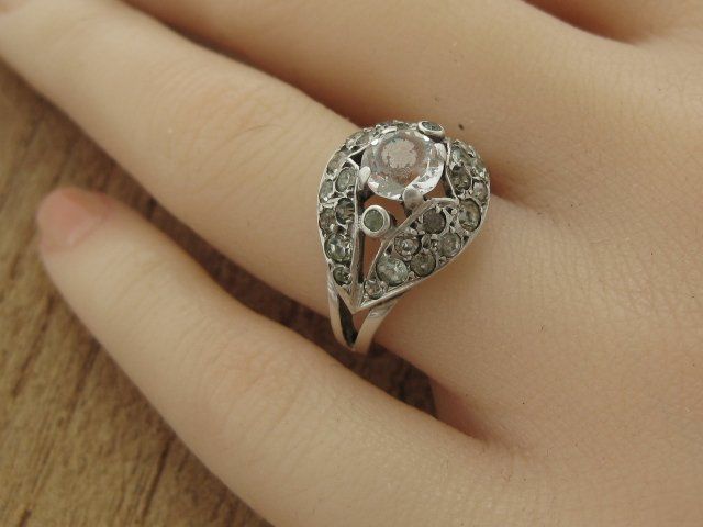 Anelli: Vintage Ring Silber 800 weisse Steinchen / Gr. 52 – Usato da Ermatingen venduto da Decovin 2