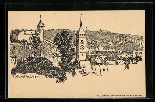 Cartoline postali: Schaffhausen, Ortsansicht mit Kirche – Usato da Berlin venduto da bartko-reher