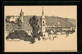 Schaffhausen, Ortsansicht mit Kirche