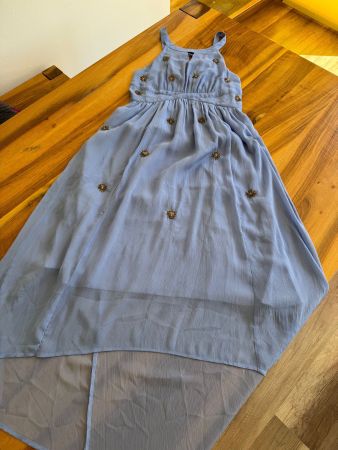 CREAM Vokuhila Abendkleid lilablau mit Bronze Stickerei 36