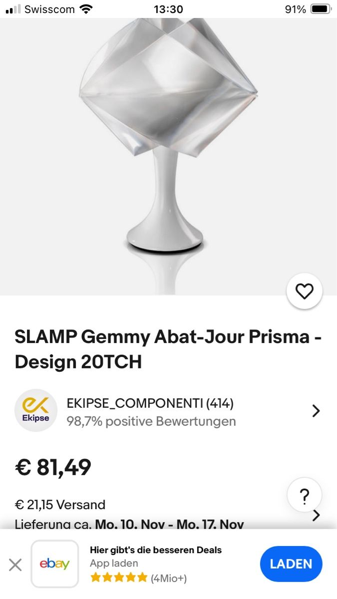 Lampade: SLAMP Gemmy Tischlampe 2 Stück – Usato da Kerzers venduto da veneto06 2