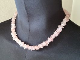 Rosa Quarz Halskette Rohe Steine