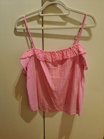 Top Cyrille Sezane en coton rayé rose/écru T.36