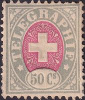 Telegraphenmarke Nr.10 ungebraucht, Kat: 450.- 50c viol'blau