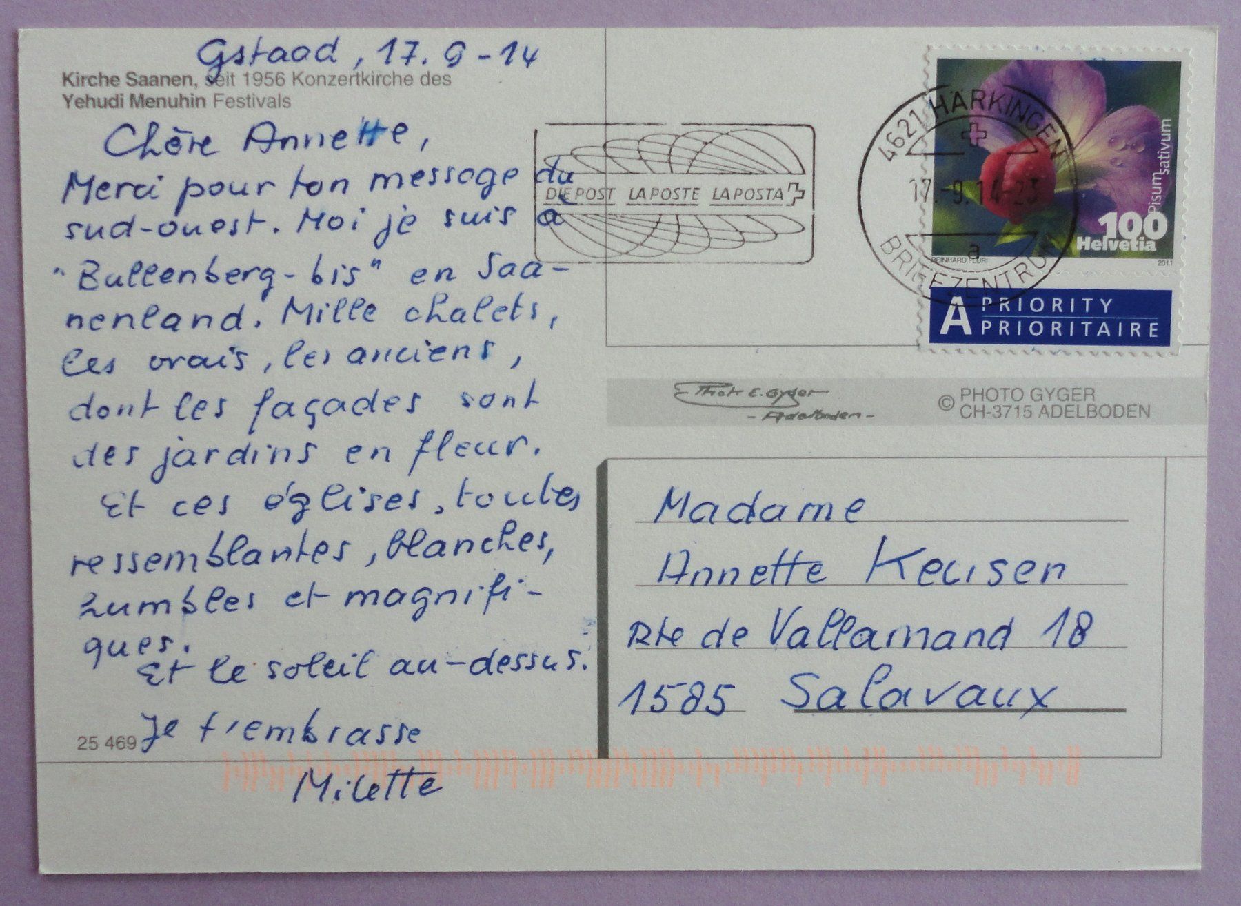 Cartoline postali: Kirche Saanen – Usato da Fétigny venduto da Billy2miny 1