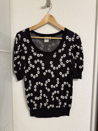 Sommerlicher Damen Pullover ICHI kurzarm Blumenmuster, S