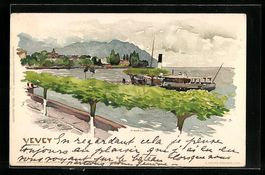 Vevey, Blick über das Wasser zum Ort