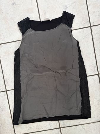 Seide Hallhuber Donna Top, Gr. 40, Schwarz/Grau, mit Spitze!