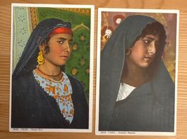 2 antike Postkarten von Gemälden aus Kairo, Ägypten