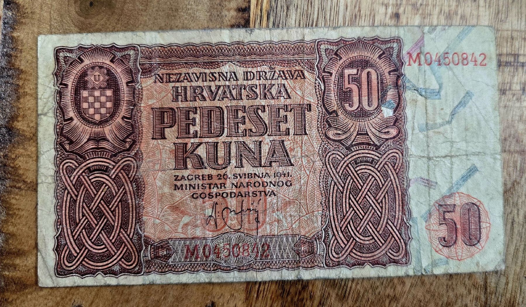 Banknoten: Kroatien 50 Kuna 1941 – Gebraucht aus Rotkreuz von Titotesla