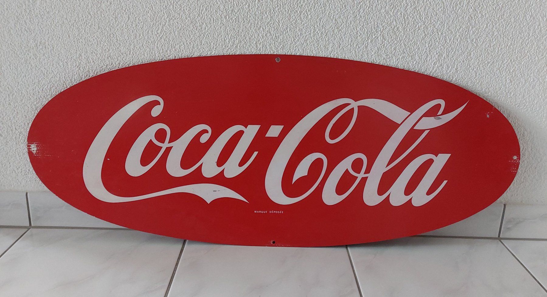 Coca-Cola Schilder: altes Blechschild Coca Cola 100 x 40 cm doppelseitig Plaque – Gebraucht aus Schenkon von Elbarto007