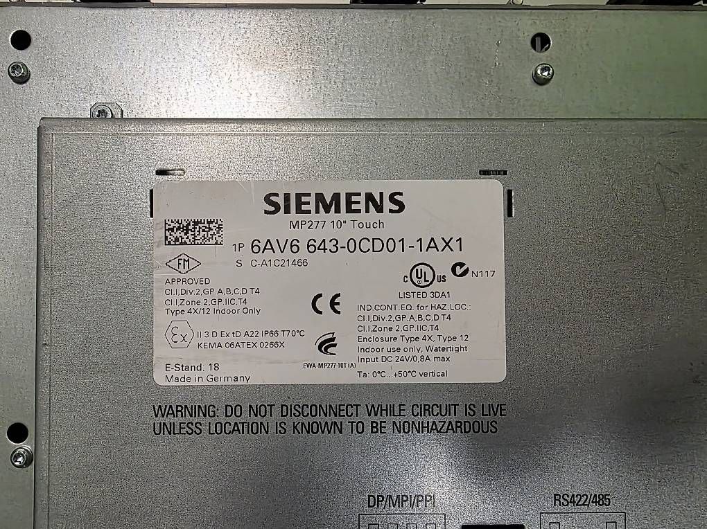 Siemens Componenti elettronici: Siemens SIMATIC MP277 10 Touch Panel inkl. MMC – Usato da Gelterkinden venduto da patriks4 2