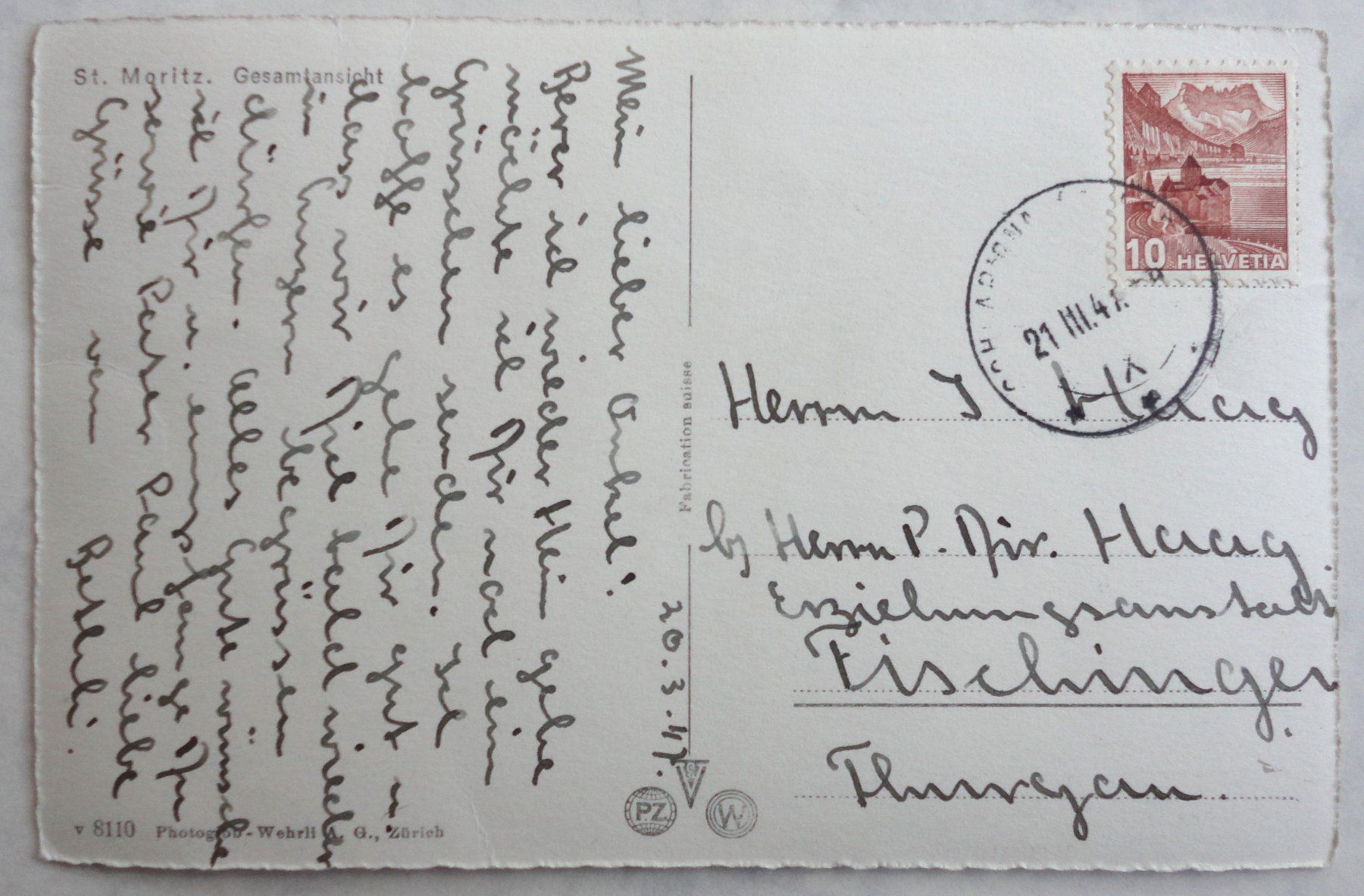 Cartoline postali: St. Moritz, Gesamtansicht – Usato da Fétigny venduto da Billy2miny 1
