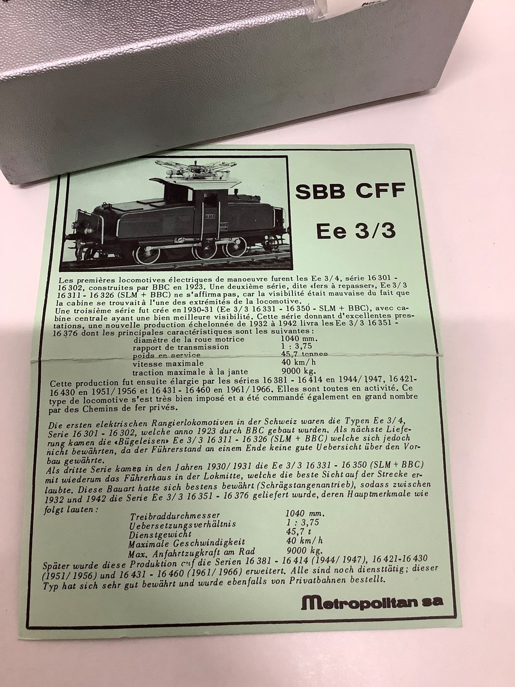 Metropolitan Modellini di ferrovie: Metropolitan H0 Ee3/3 SBB, 521,  Bespielt mit Verpackung – Usato da Chur venduto da Michalis 1