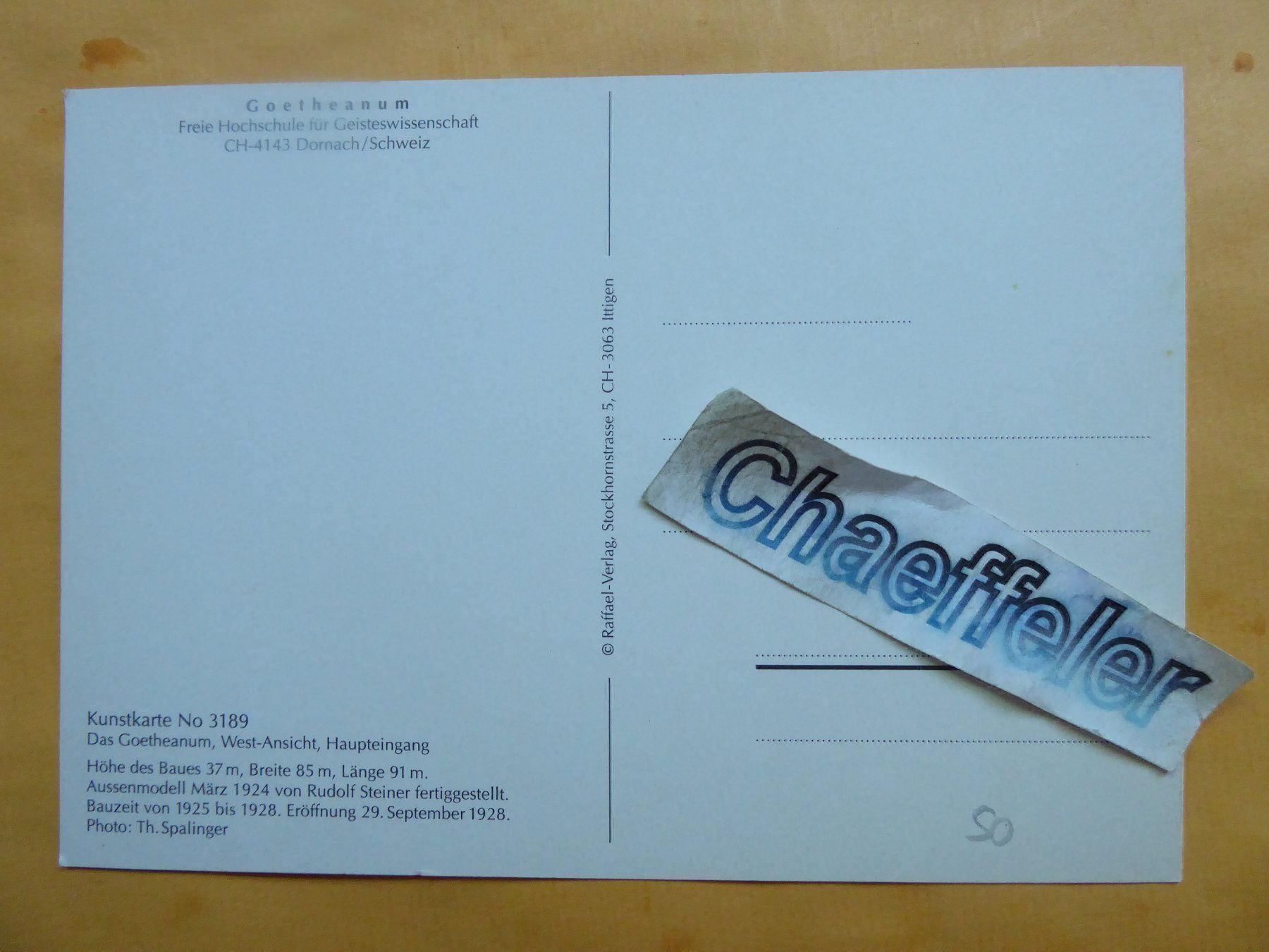 Cartoline postali: Goeteanum, Dornach – Usato da Zürich venduto da Chaeffeler 1