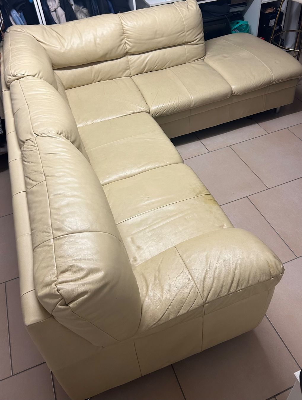Sofas: Leder-Ecksofa mit Schlaffunktion in Hellbeige – D'occasion à Subingen par Fand67 5