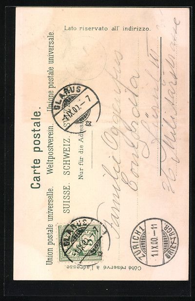 Cartoline postali: Litho Glarus, Ortsansicht mit Berg, Edel – Usato da Berlin venduto da bartko-reher 1